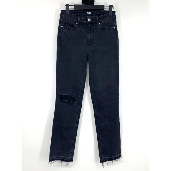 Paige Denim Jeans Cindy High Rise Straight Distressed Black Denim - Picture 4 of 12
